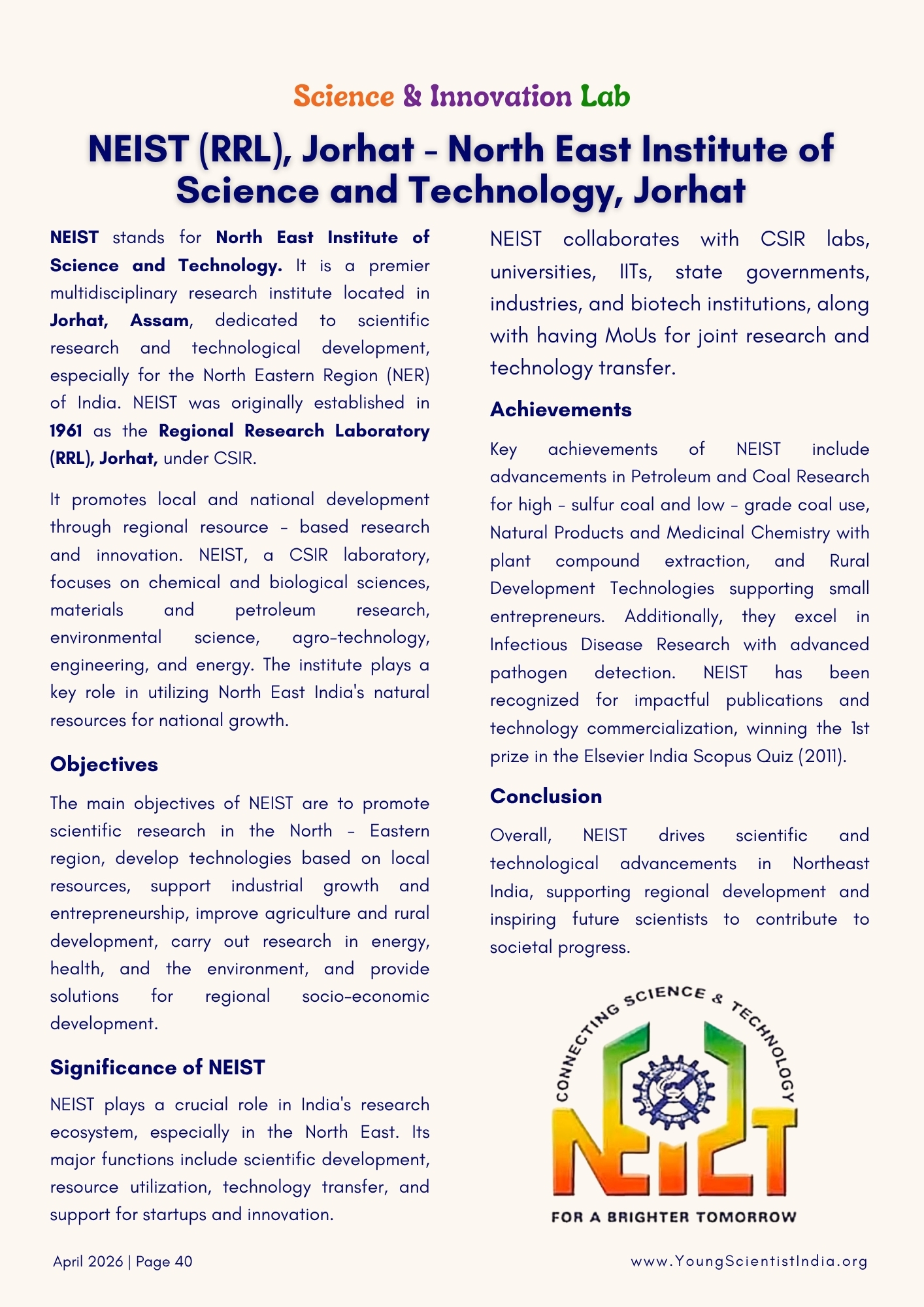 NEIST (RRL), Jorhat - North East Institute of Science and Technology, Jorhat